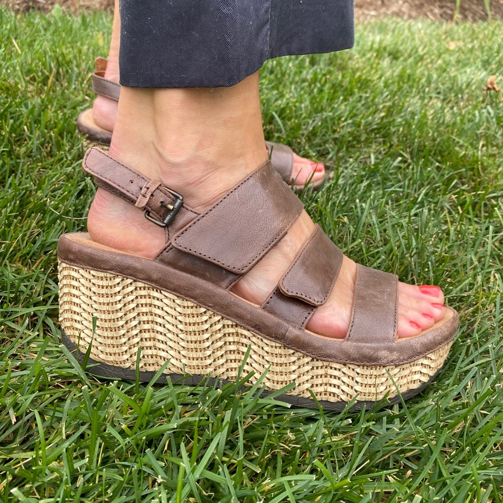 Bussola Sandals Trinidad Tate Slingback Wedge Heels Brown Leather -  Size 7